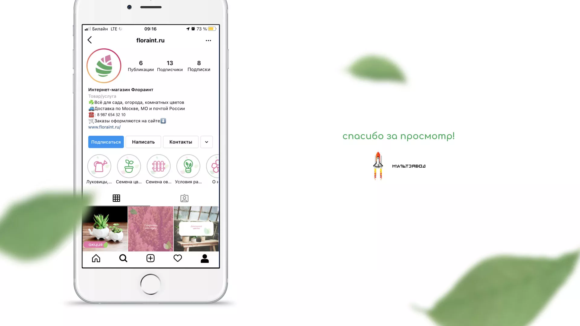 Разработка оформления профиля Instagram для магазина «Floraint» в Заинске