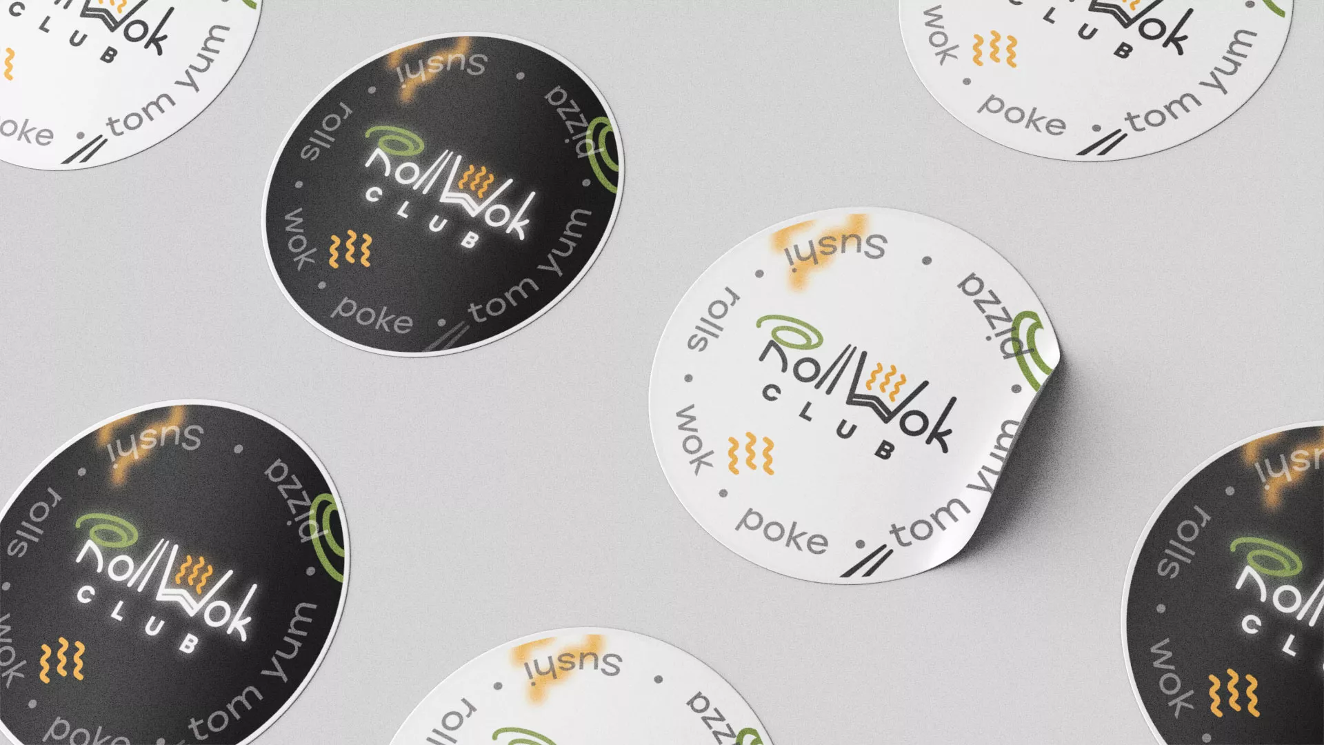 Разработка наклеек для суши-бара «Roll Wok Club» в Заинске